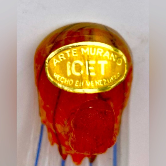 Handcrafted Arte Murano Icet Hecho en Venezuela Orange & Blue Glass Slipper Shoe - Picture 6 of 7